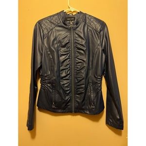 Navy Blue Leather Jacket